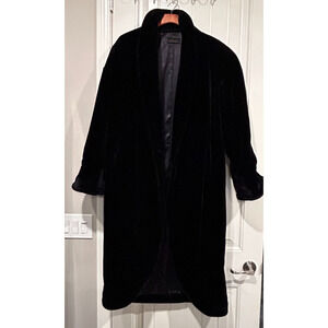 Vintage Express Black Faux Fur Mid-Length Coat Satin Lined Women's Size XL Retro